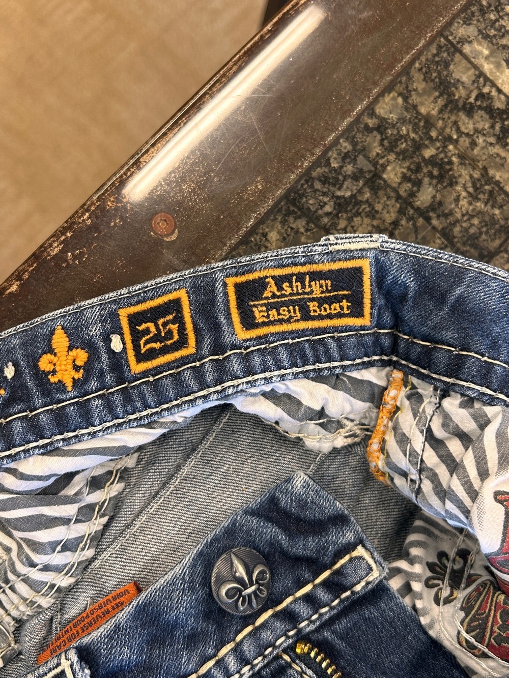 Rock Revival Ashlyn Easy Boot Jeans - Blue with Gold Embroidery - Picture 1 of 7